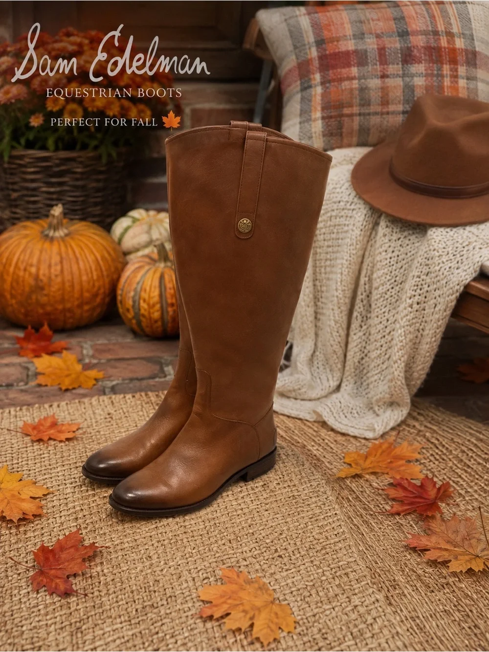 Sam Edelman Cognac Brown Tall Equestrian Boots